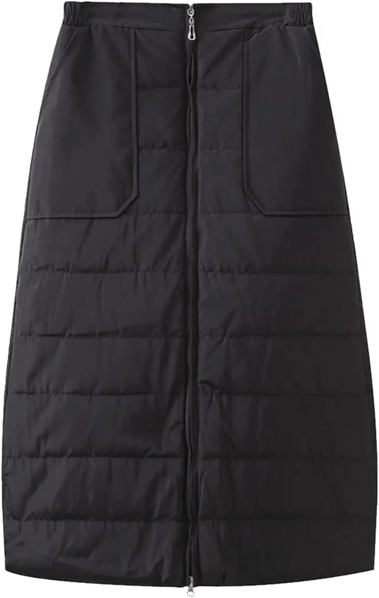 Womens Insulated Down Skirt Winter Warm Zip Front Padded Puffer Quilted Skirt with Pockets
