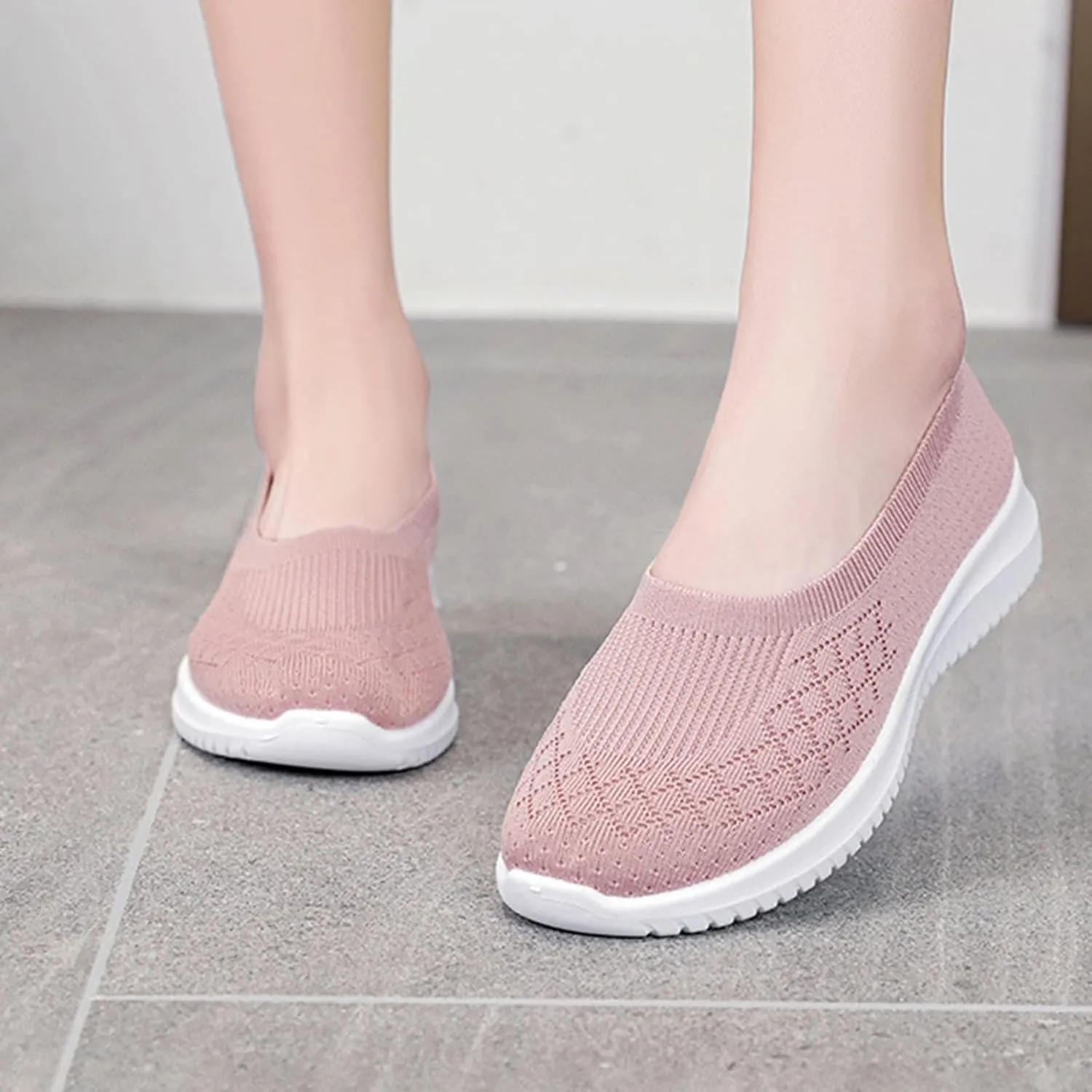 Women’s Knitted Flat Walking Shoes Comfortable Slip On Mesh Lightweight Low Heel Sneakers Casual Soft Gym Nurse Work Mom Loafers