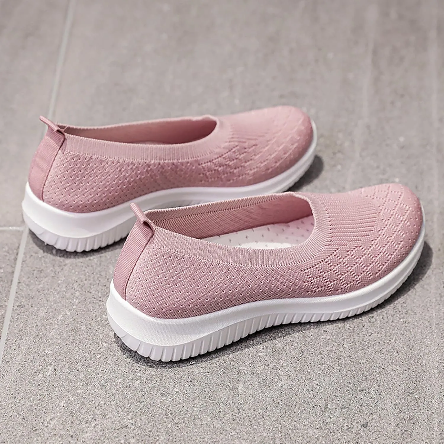 Women’s Knitted Flat Walking Shoes Comfortable Slip On Mesh Lightweight Low Heel Sneakers Casual Soft Gym Nurse Work Mom Loafers