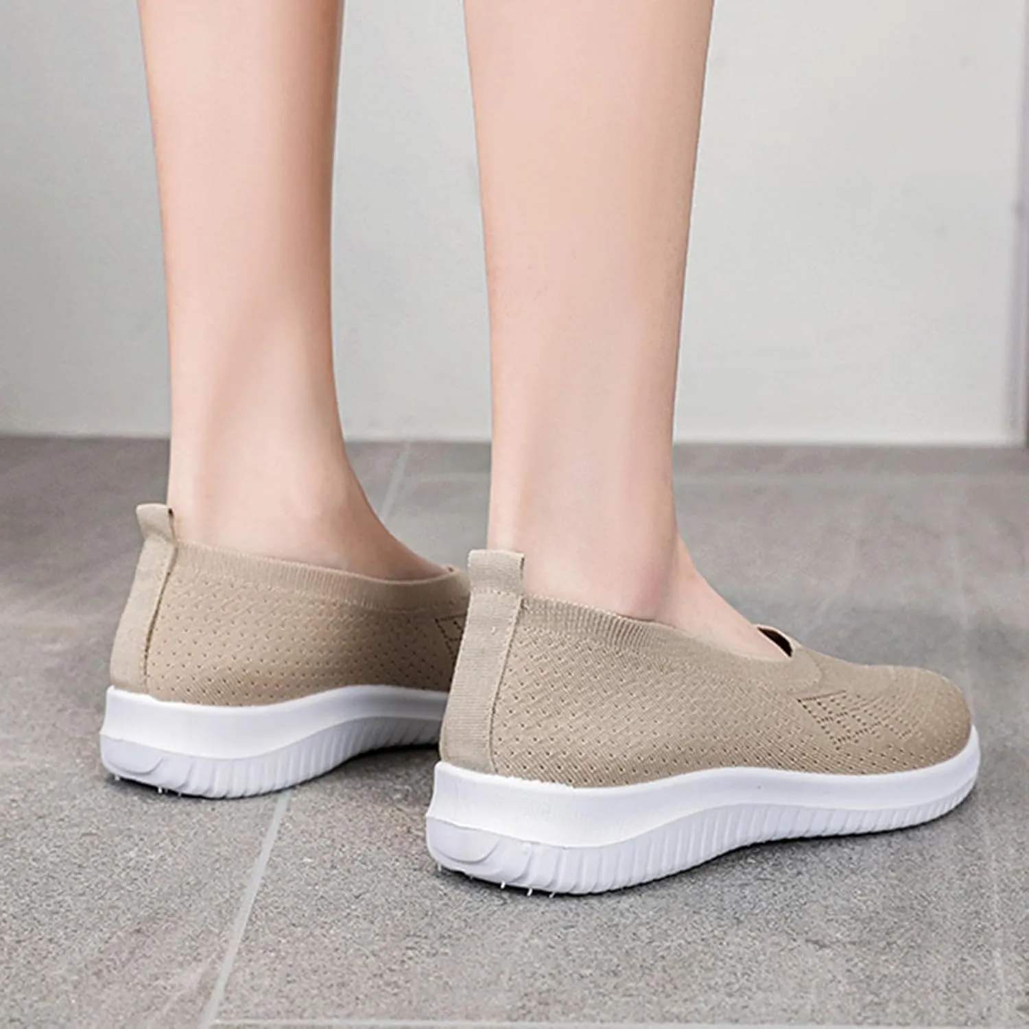 Women’s Knitted Flat Walking Shoes Comfortable Slip On Mesh Lightweight Low Heel Sneakers Casual Soft Gym Nurse Work Mom Loafers