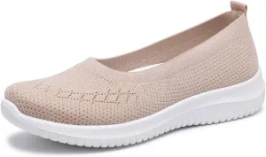 Women’s Knitted Flat Walking Shoes Comfortable Slip On Mesh Lightweight Low Heel Sneakers Casual Soft Gym Nurse Work Mom Loafers