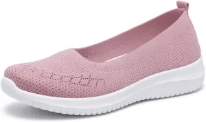 Women’s Knitted Flat Walking Shoes Comfortable Slip On Mesh Lightweight Low Heel Sneakers Casual Soft Gym Nurse Work Mom Loafers
