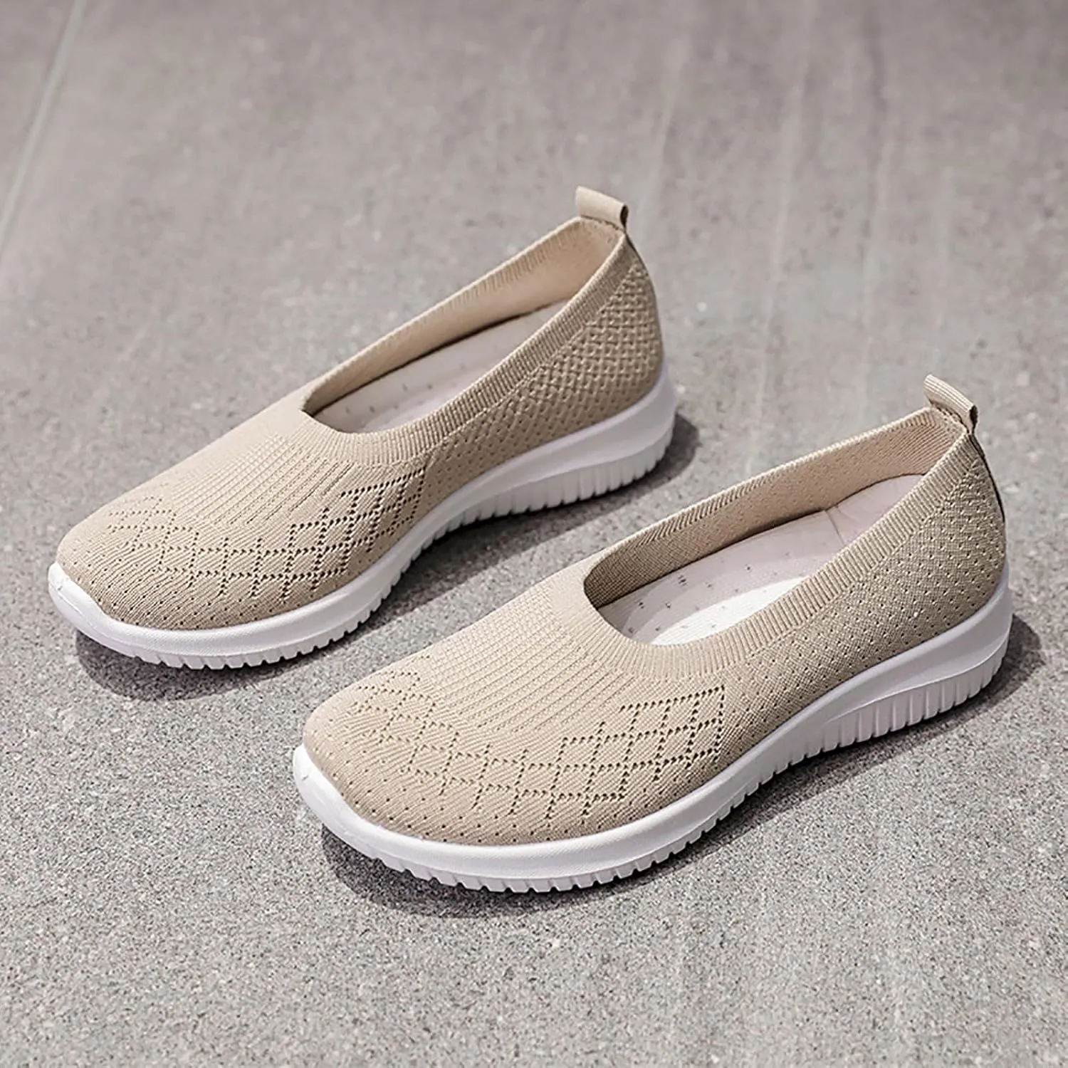 Women’s Knitted Flat Walking Shoes Comfortable Slip On Mesh Lightweight Low Heel Sneakers Casual Soft Gym Nurse Work Mom Loafers