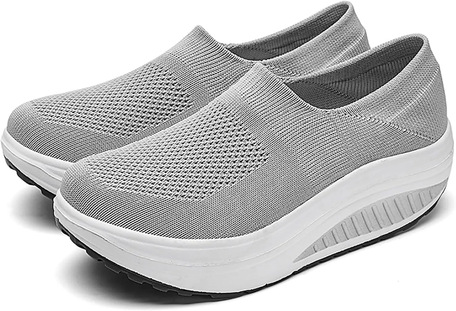 Women's Knitted Platform Slip On Walking Sneakers,Comfort Lightweight Arch Support Non Slip Casual Mesh Breathable Workout Work Shoes