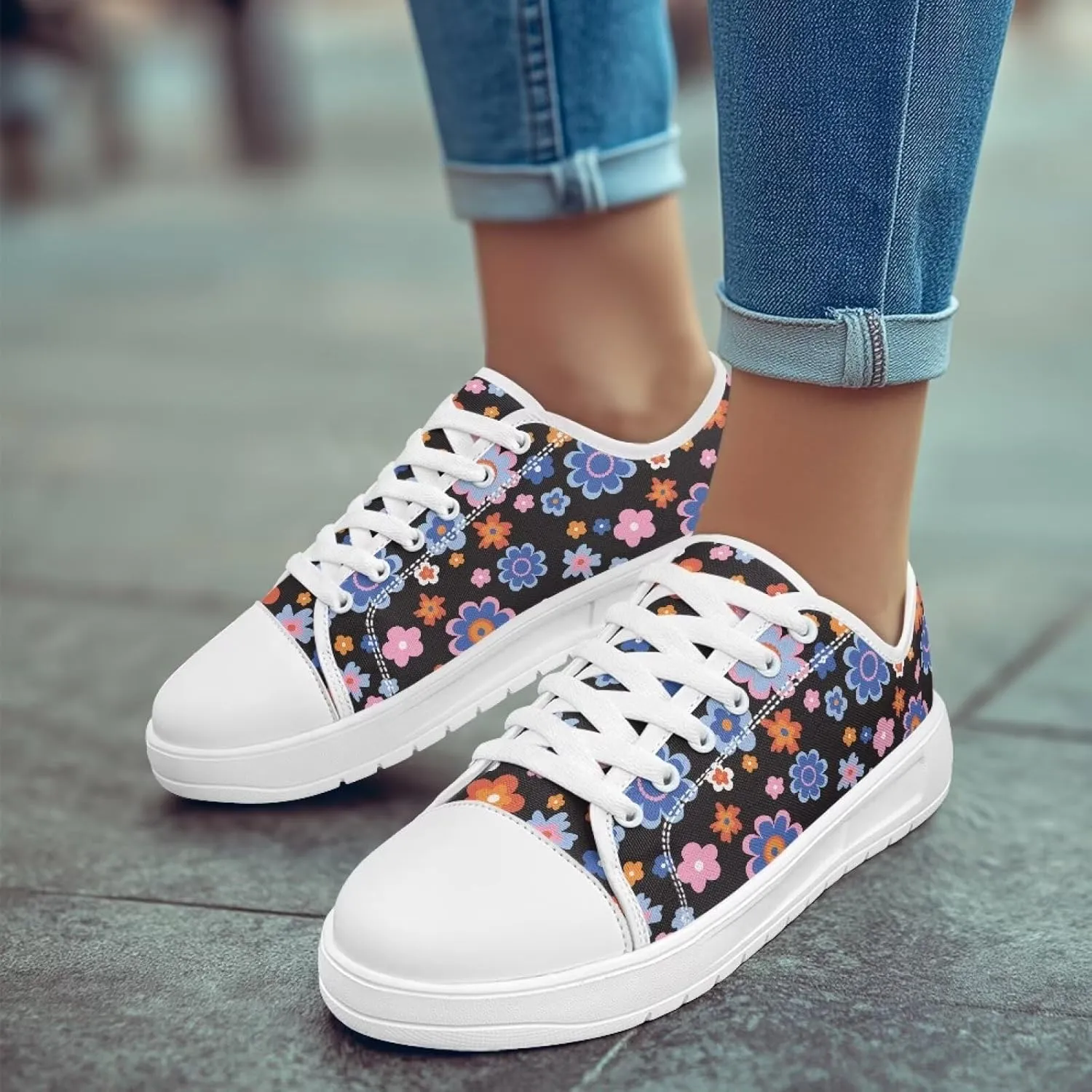Women's Lace Up Low Top Canvas Shoes Fashion Casual Round Toe Sneakers Hands Free No Laces Barefoot Shoes US5.5-13.5