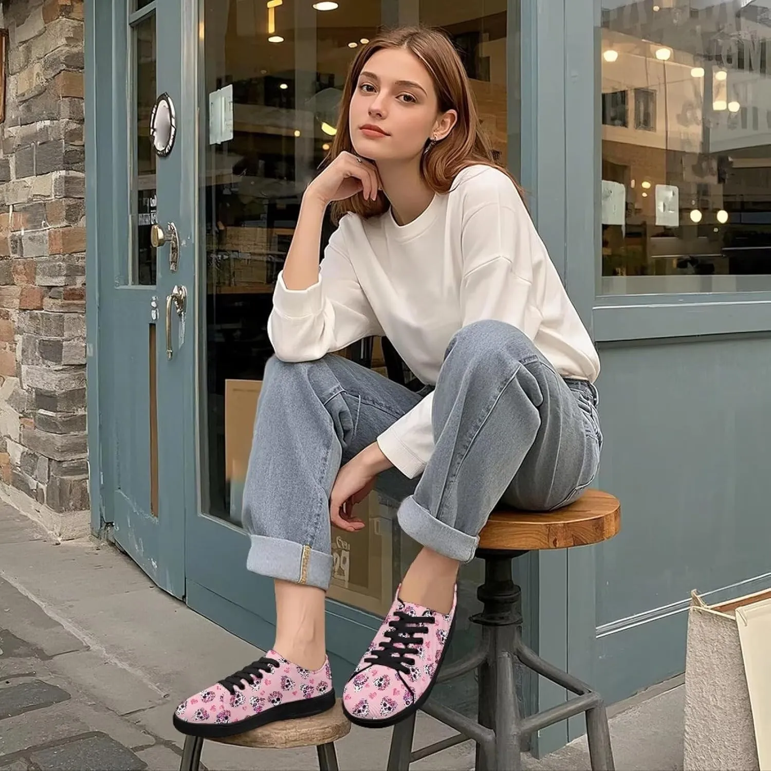 Women's Lace up Low Top Canvas Shoes Low Top Sneakers Fashion Casual Sneakers with Arch Support Comfy Flats 5.5-13.5