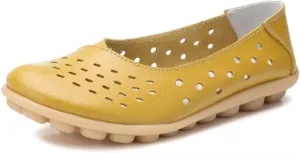Women's Leather Shoes Loafers Slip-Ons Flats Casual Walking Driving Breathable Cutout