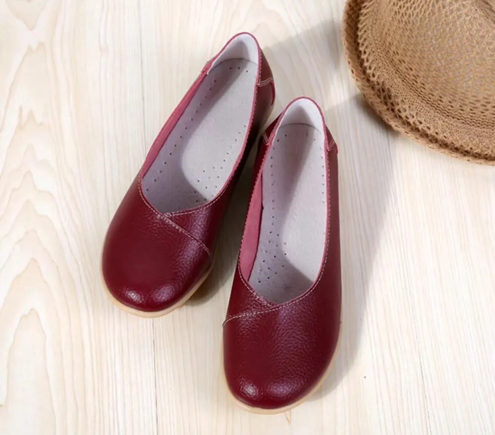 Women's Leather Shoes Loafers Slip-Ons Flats Casual Walking Driving