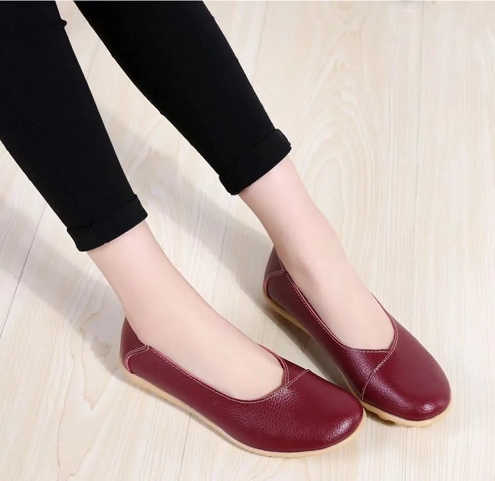 Women's Leather Shoes Loafers Slip-Ons Flats Casual Walking Driving