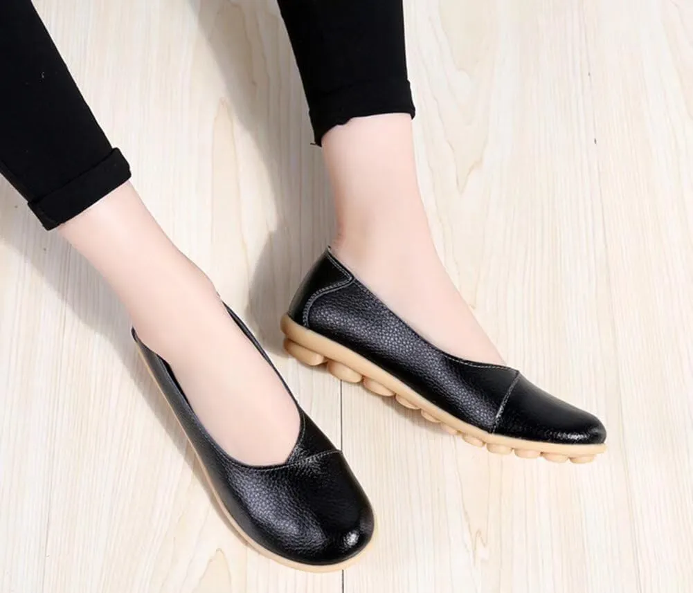 Women's Leather Shoes Loafers Slip-Ons Flats Casual Walking Driving