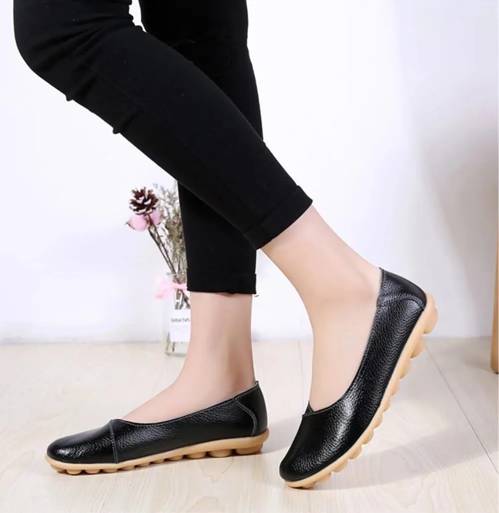 Women's Leather Shoes Loafers Slip-Ons Flats Casual Walking Driving