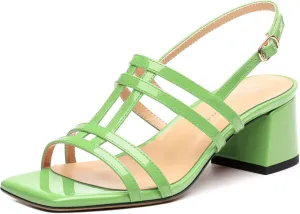 Women's Low Heels Strappy Sandals Square Open Toe Ankle Strap Low HeeL Sandals Comfort Dress Party Wedding Shoes 2"