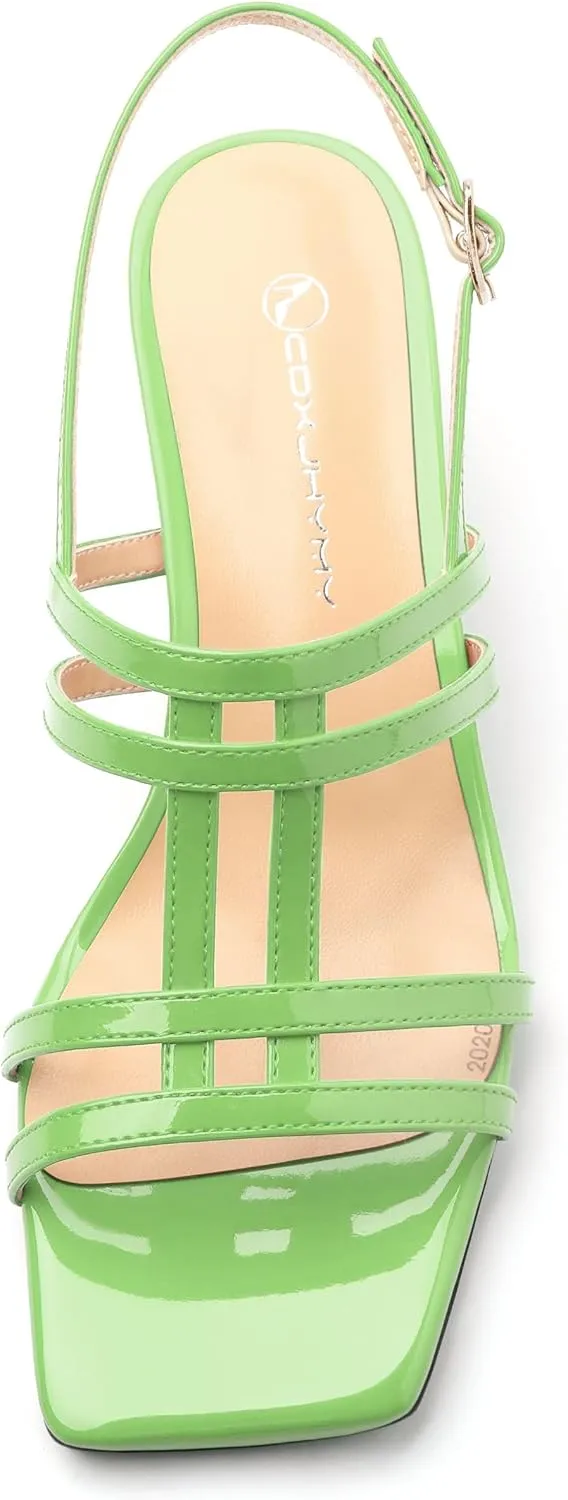 Women's Low Heels Strappy Sandals Square Open Toe Ankle Strap Low HeeL Sandals Comfort Dress Party Wedding Shoes 2"