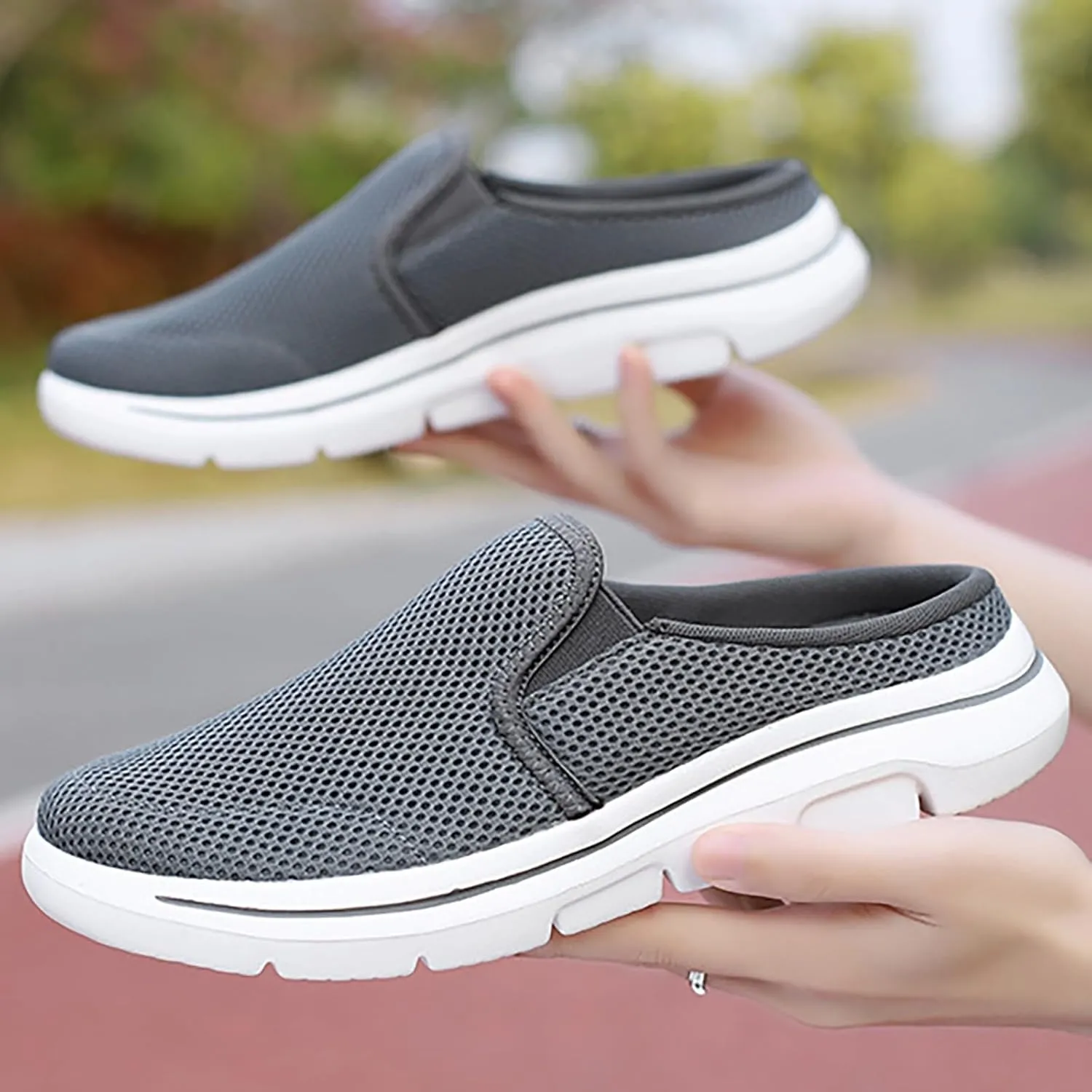 Women's Men Soft Orthopedic Sneakers Breathable Woven Go Walking Slip On Foam Arch Support Hands Slip in Shoes
