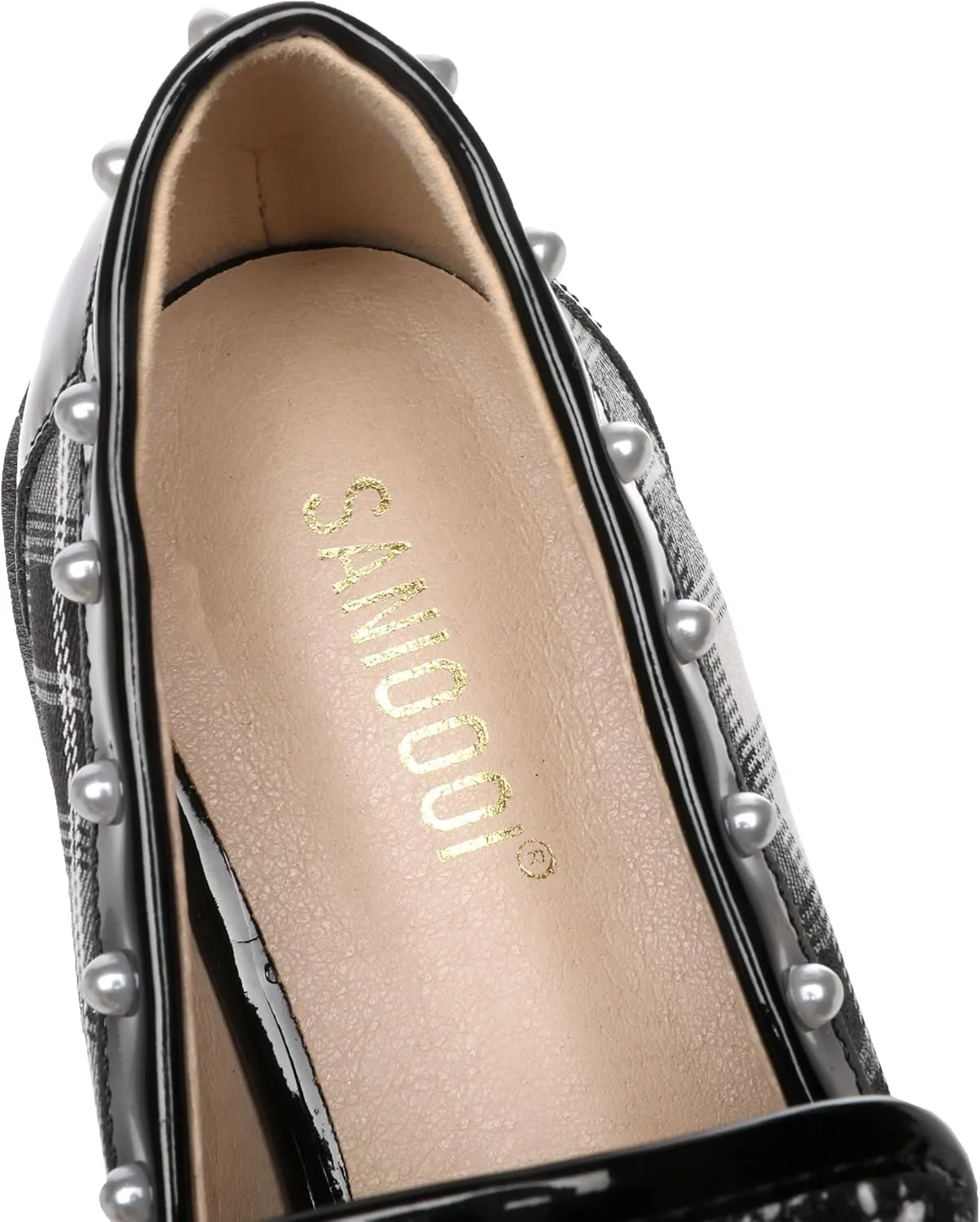 Women's Plaid Lug Sole Penny Loafers,Ladies Sparkly Rhinestones Pearl Trendy Low Heel Slip on Dressy Holiday Shoe Round Toe Comfort Party Evening Glitter Memory Foam Shoe