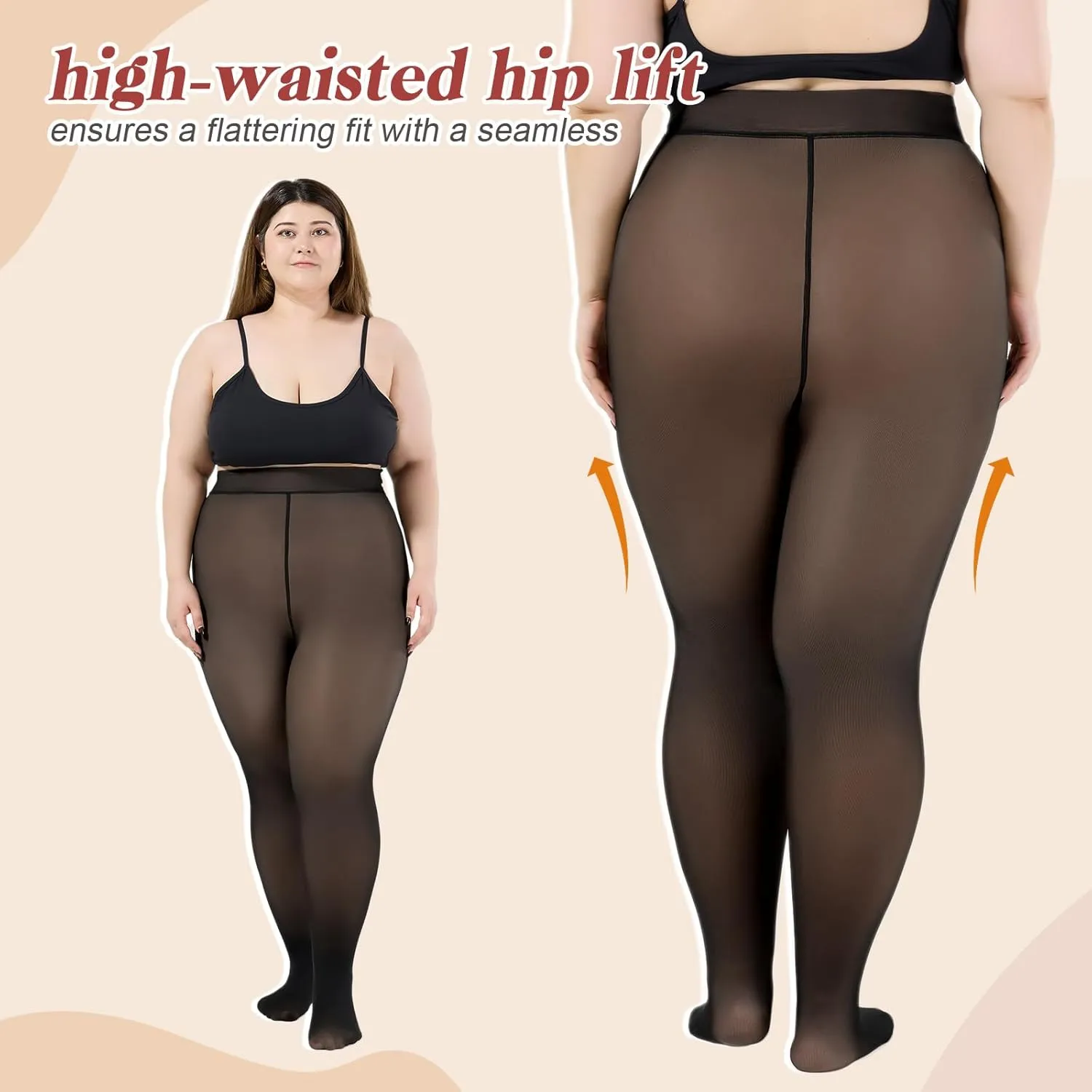 Women's Plus Size Fleece Lined Tights,Winter Warm Fake Translucent Tights,Thermal Thick Pantyhose Leggings