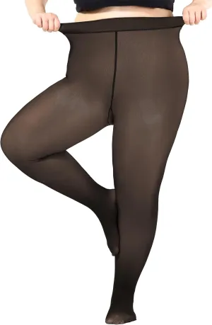 Women's Plus Size Fleece Lined Tights,Winter Warm Fake Translucent Tights,Thermal Thick Pantyhose Leggings