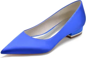 Women's Pointed Toe Satin Wedding Dress Shoes Slip on Bridal Ballet Flats Evening Prom Party Pumps