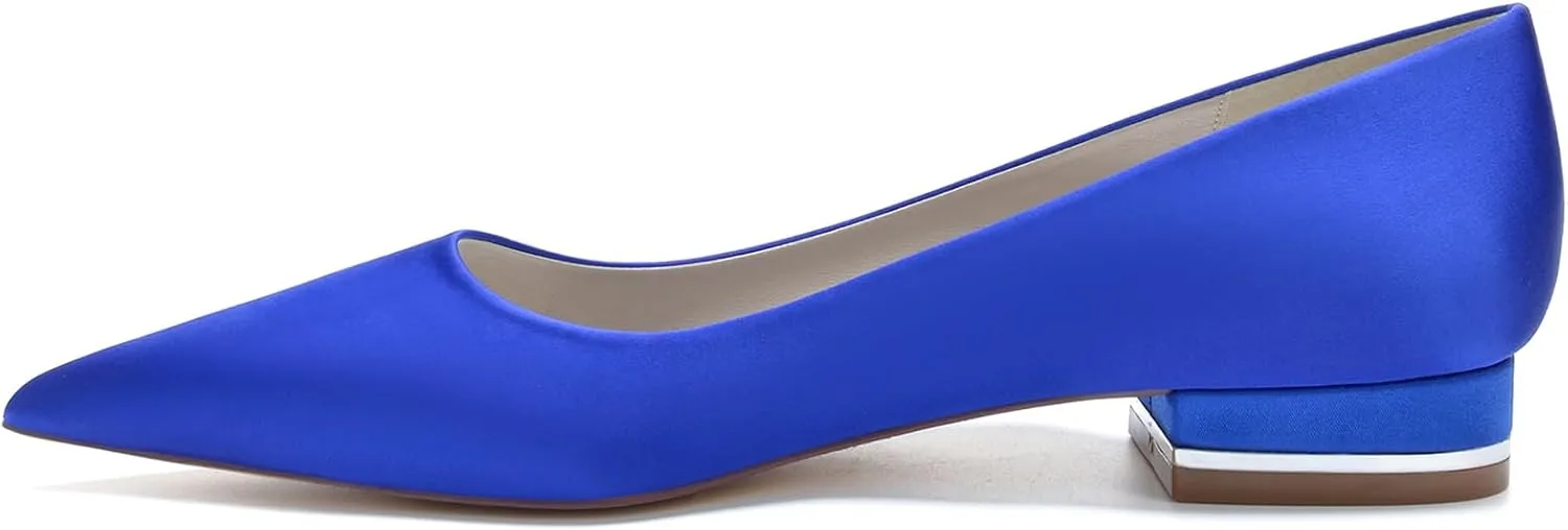 Women's Pointed Toe Satin Wedding Dress Shoes Slip on Bridal Ballet Flats Evening Prom Party Pumps