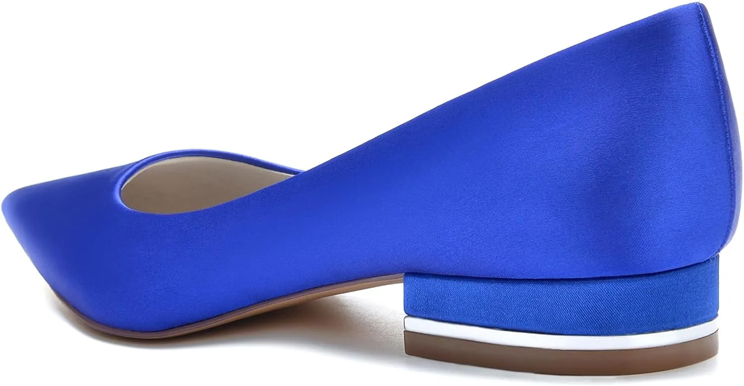 Women's Pointed Toe Satin Wedding Dress Shoes Slip on Bridal Ballet Flats Evening Prom Party Pumps