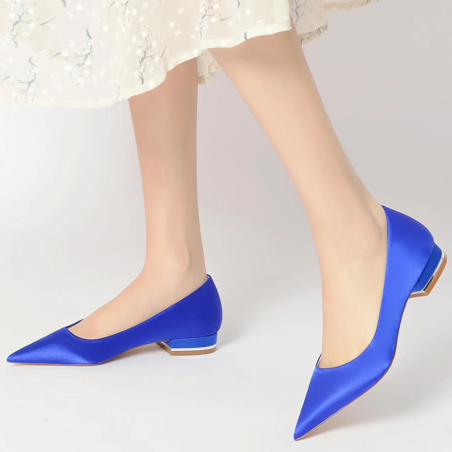 Women's Pointed Toe Satin Wedding Dress Shoes Slip on Bridal Ballet Flats Evening Prom Party Pumps