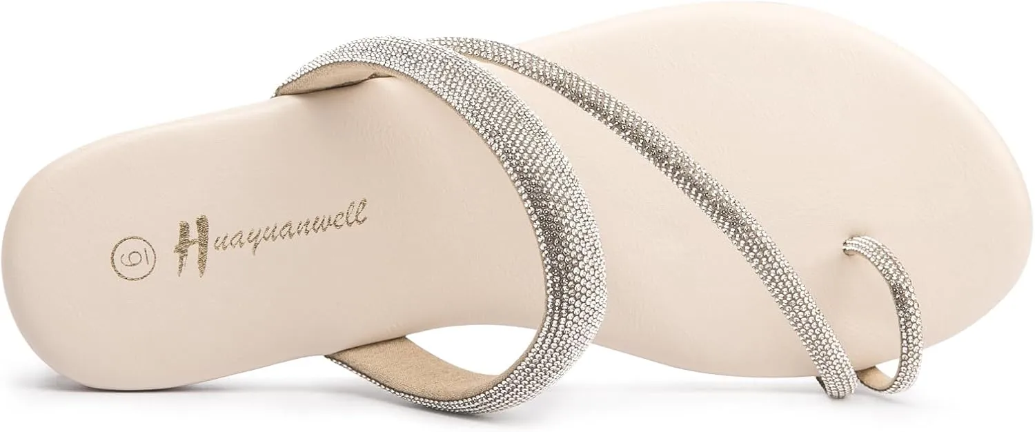 Women's Rhinestone Slide Sandals Slip On Flat Sandals Flip Flop Thong Sandals