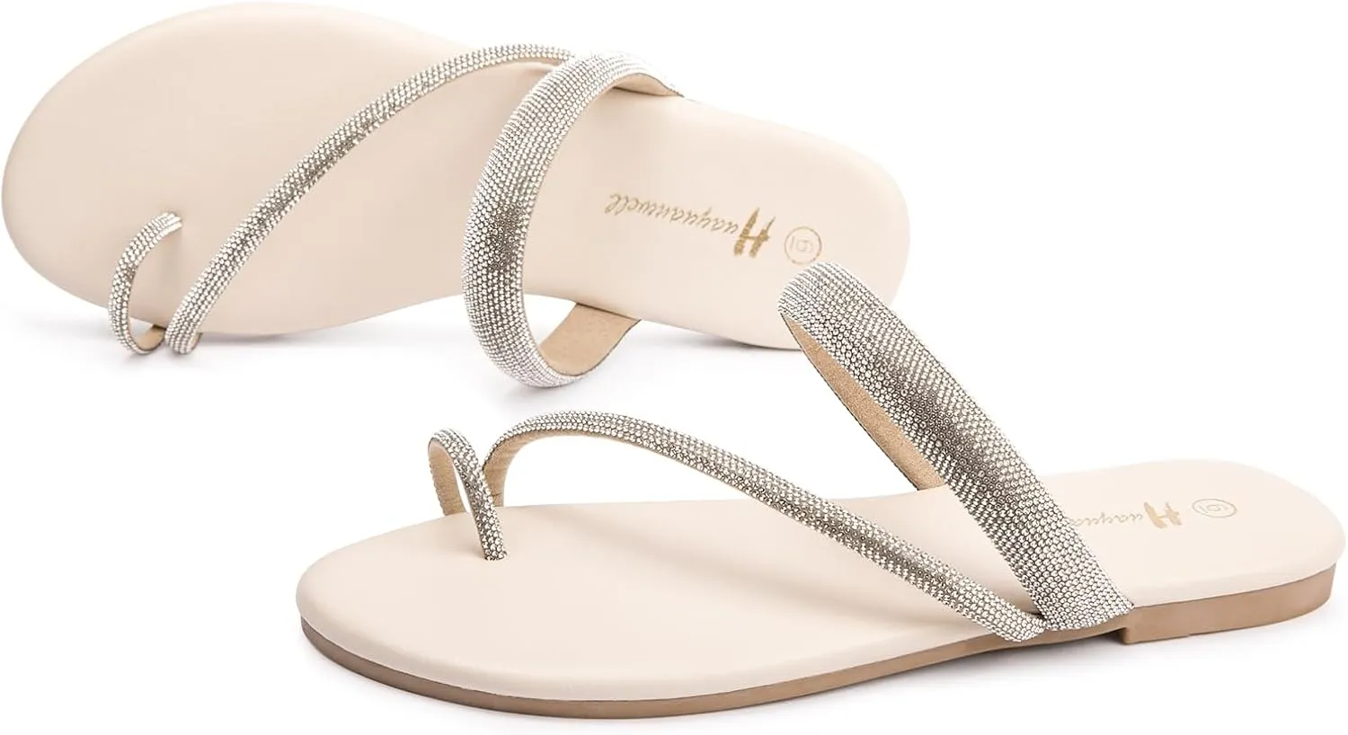 Women's Rhinestone Slide Sandals Slip On Flat Sandals Flip Flop Thong Sandals