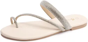 Women's Rhinestone Slide Sandals Slip On Flat Sandals Flip Flop Thong Sandals