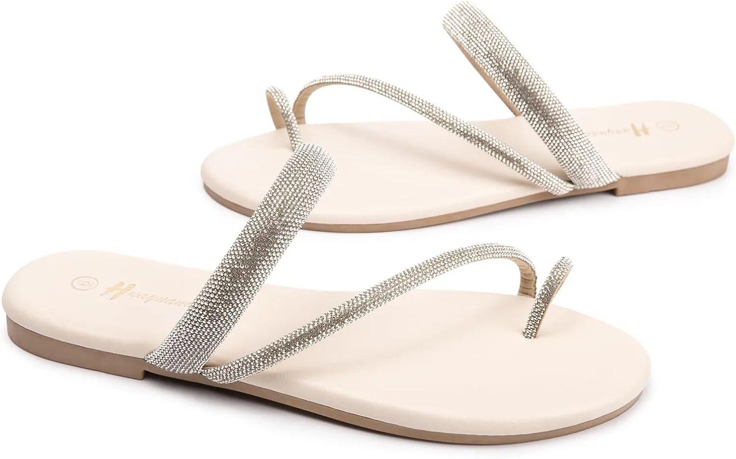 Women's Rhinestone Slide Sandals Slip On Flat Sandals Flip Flop Thong Sandals