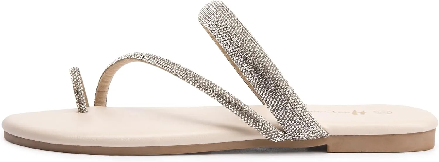Women's Rhinestone Slide Sandals Slip On Flat Sandals Flip Flop Thong Sandals