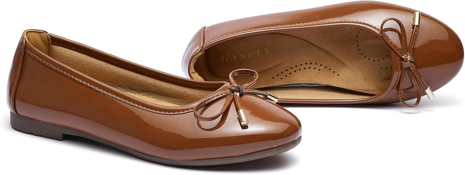 Women's Shine Ballet Bow Dressy Flats Round Toe Slip On Foldable Flats Dress Work Shoes for Business Casual Office