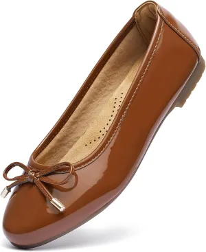Women's Shine Ballet Bow Dressy Flats Round Toe Slip On Foldable Flats Dress Work Shoes for Business Casual Office