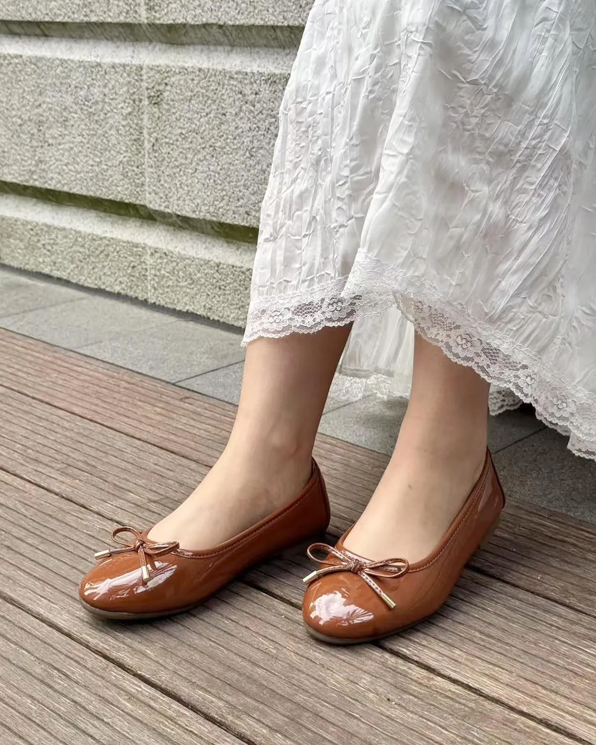 Women's Shine Ballet Bow Dressy Flats Round Toe Slip On Foldable Flats Dress Work Shoes for Business Casual Office