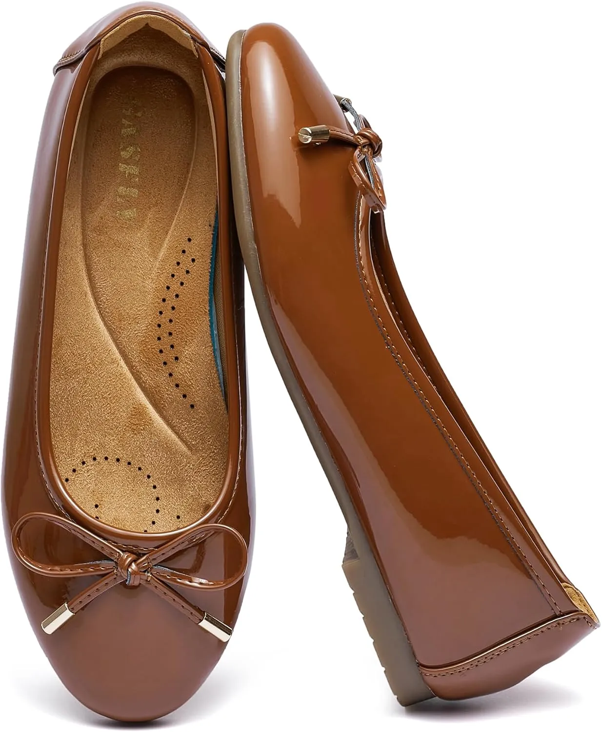 Women's Shine Ballet Bow Dressy Flats Round Toe Slip On Foldable Flats Dress Work Shoes for Business Casual Office