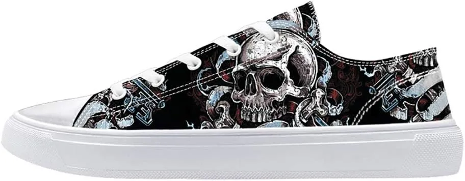 Women's Skull Skeleton Printed Shoes Black Cavans Shoe for Women Low Top Casual Business Work Cute Shoes for Ladies