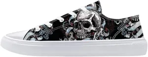 Women's Skull Skeleton Printed Shoes Black Cavans Shoe for Women Low Top Casual Business Work Cute Shoes for Ladies
