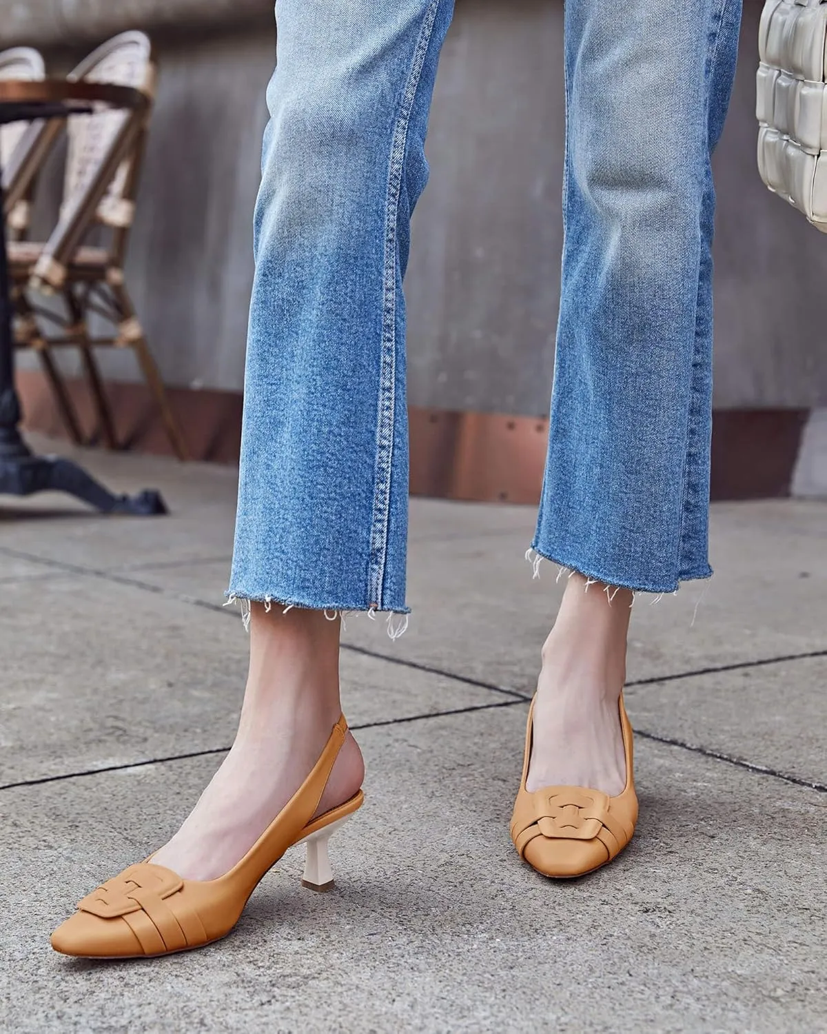 Womens Sling Back Kitten Heels Low Dress Shoes Slingback Pumps Pointed Closed Toe Comfortable Party Office Sandals