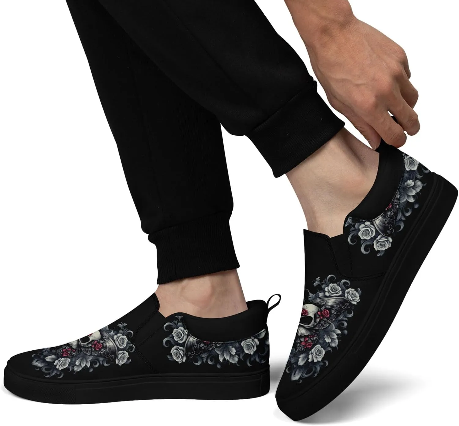 Women's Slip-on Canvas Shoes – Floral Skull Casual Loafers Trendy Comfortable Walking Skate Sneakers for Men
