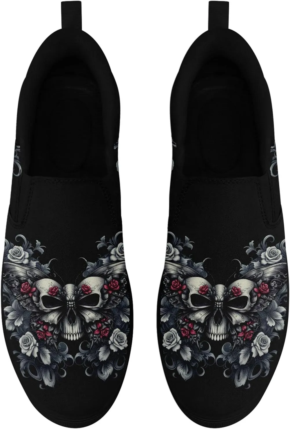 Women's Slip-on Canvas Shoes – Floral Skull Casual Loafers Trendy Comfortable Walking Skate Sneakers for Men