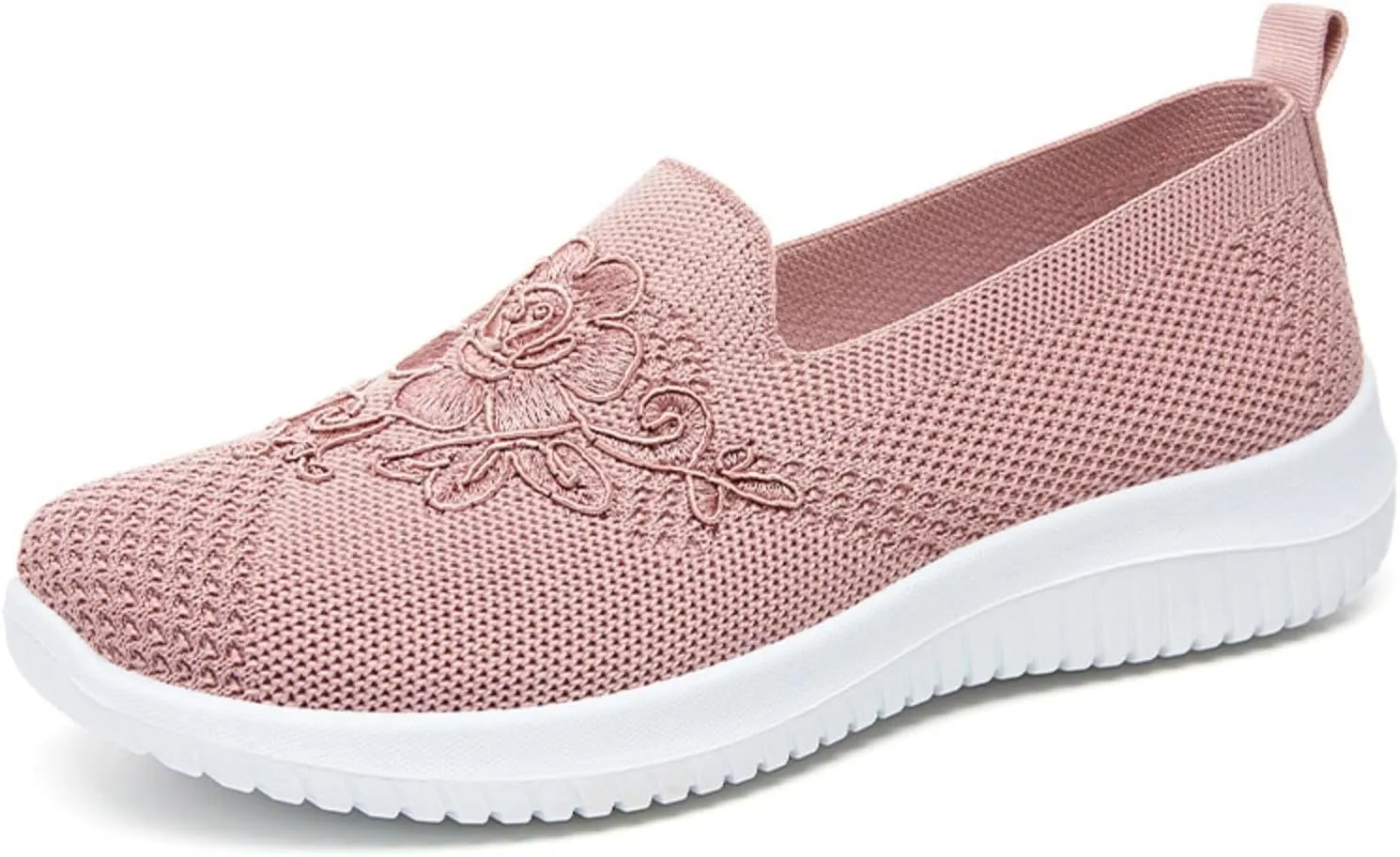 Women's Slip-On Knit Mesh Loafers Lightweight and Comfortable Breathable Mesh Walking Shoe Casual Embroidered Flat Loafers