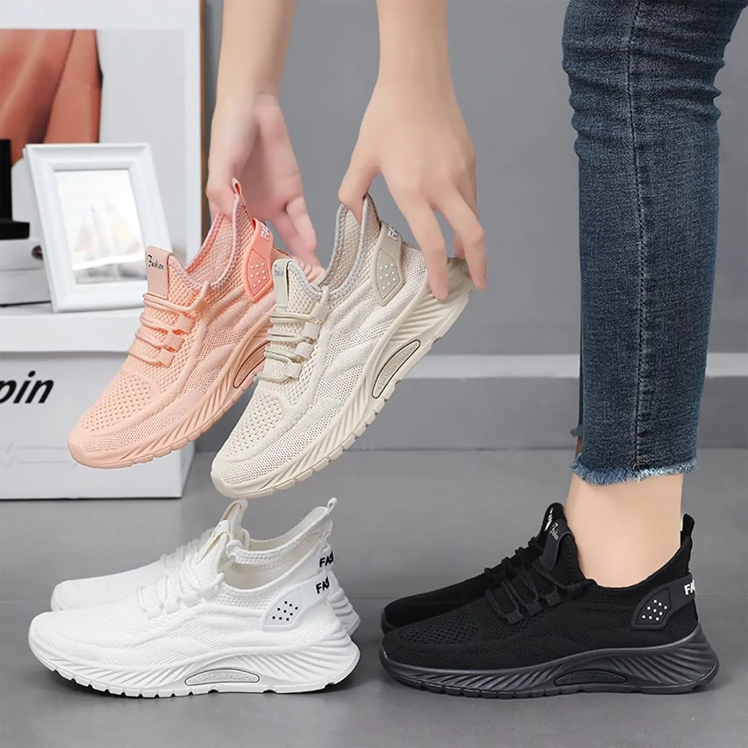 Women's Slip On Walking Shoes Running Gym Tennis Sneakers, Lightweight Breathable Mesh Casual Athletic Shoes for Women