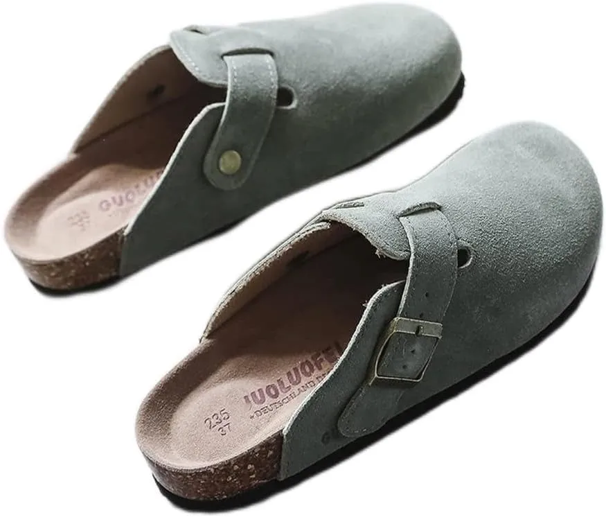 Women's Slipper,Men Mule Clogs Shoes Summer PU Leather Slip On l Anti Slip Loafer Flat Vintage Garden Mules Closed Toe Backless Comfort Breathable Walking Slippers Ladies
