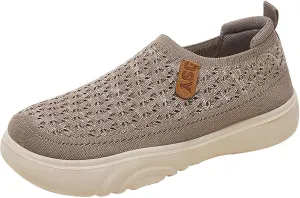 Women's Soft Orthopedic Shoes Breathable Woven Go Walking Slip On Foam Shoes Arch Support Hands Slip in Chunky Wedge