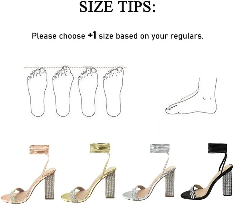 Women's Sparkly Rhinestones Sandals for Women Ankle Strappy Chunky Block Heels Sandals