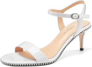 Women's Stiletto High Heels Patent Leather Heeled Sandals Beaded Kitten Heels Open Toe Shoes Dressy Studded Stilettos for Ladies Sexy