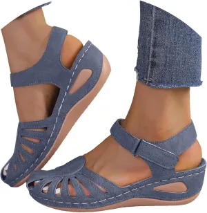 Womens Summer Bohemia Orthopedic Sandals, Vintage Casual Hollow Out Sandals Closed Toe Breathable Ankle Strap Platform Sandal