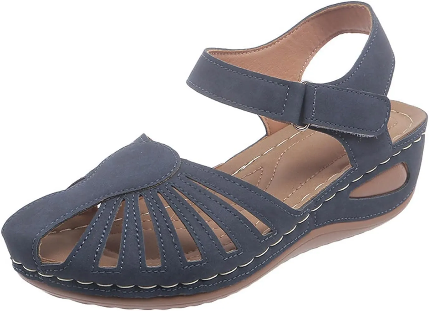 Womens Summer Bohemia Orthopedic Sandals, Vintage Casual Hollow Out Sandals Closed Toe Breathable Ankle Strap Platform Sandal
