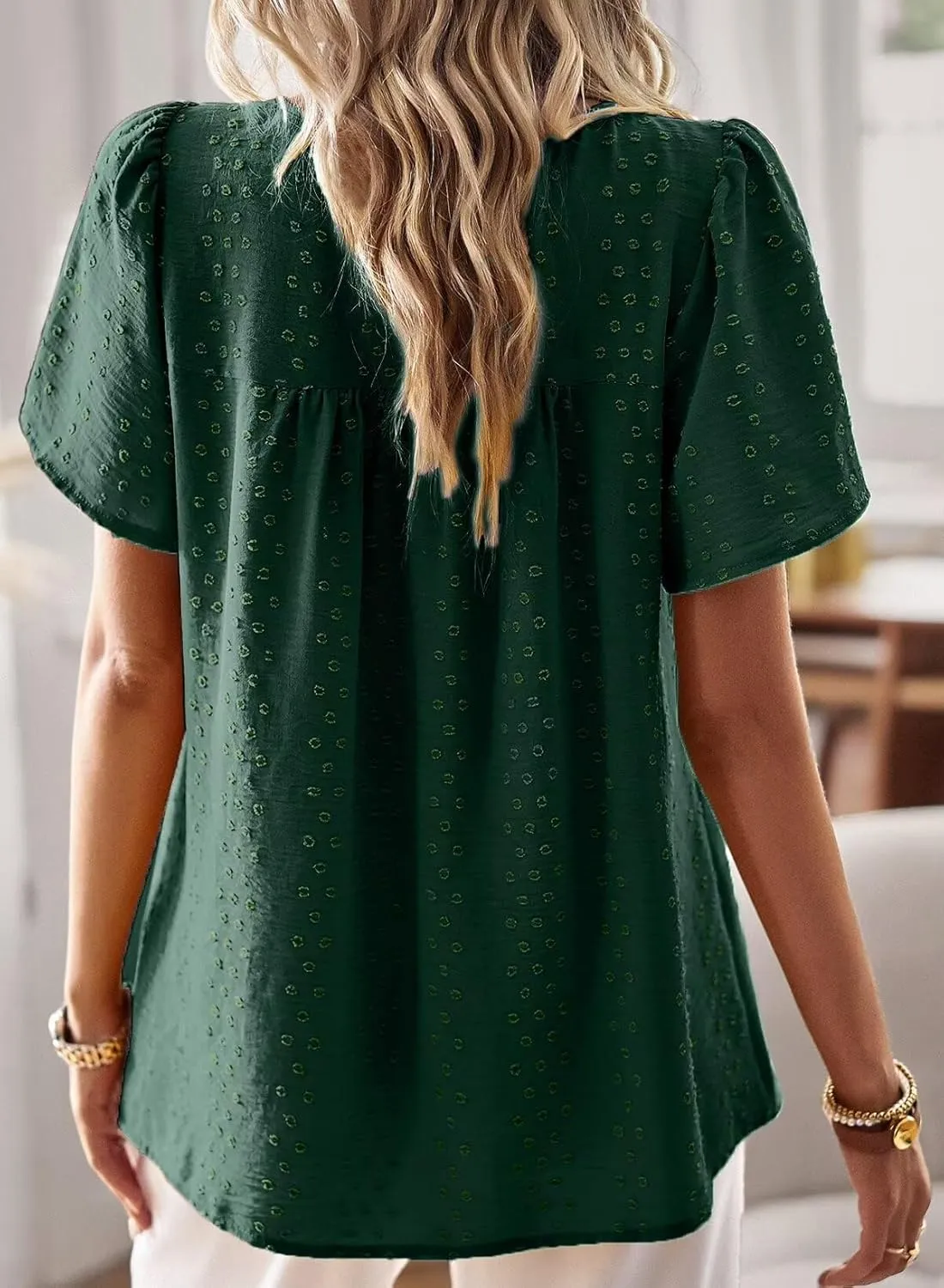 Womens Summer Tops Crewneck Short Sleeve Shirts Casual Chiffon Blouses Flowy Lace Hem Boho Clothing Trendy 2025