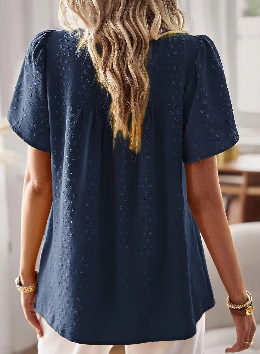 Womens Summer Tops Crewneck Short Sleeve Shirts Casual Chiffon Blouses Flowy Lace Hem Boho Clothing Trendy 2025