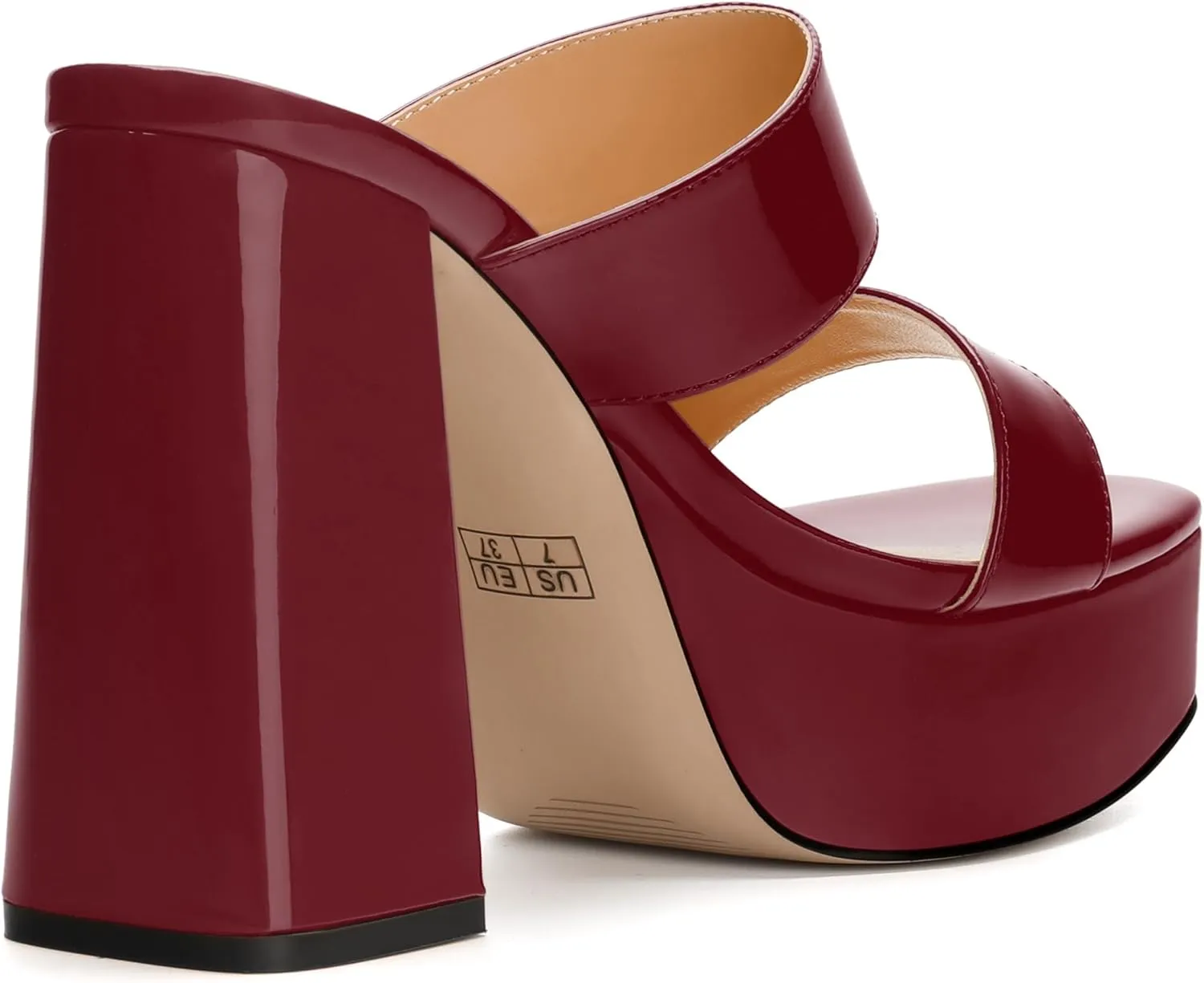 Women's Two Straps High Chunky Heels Sandals Slip on Open Square Toe Block Platform Heels Sandals for Women Holiday Party Wedding Dress Sandals Shoes